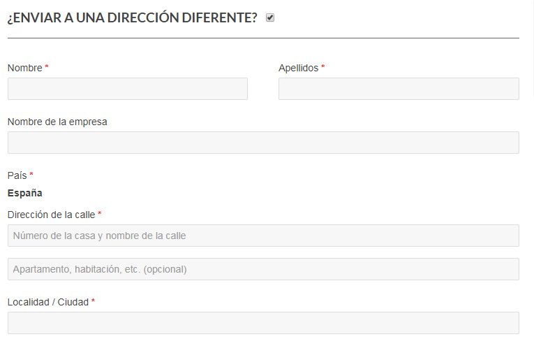 Rellene la dirección de entrega