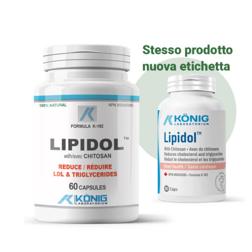 Flacone di Lipidol con Chitosano, integratore alimentare in capsule per la riduzione dell’assorbimento dei grassi