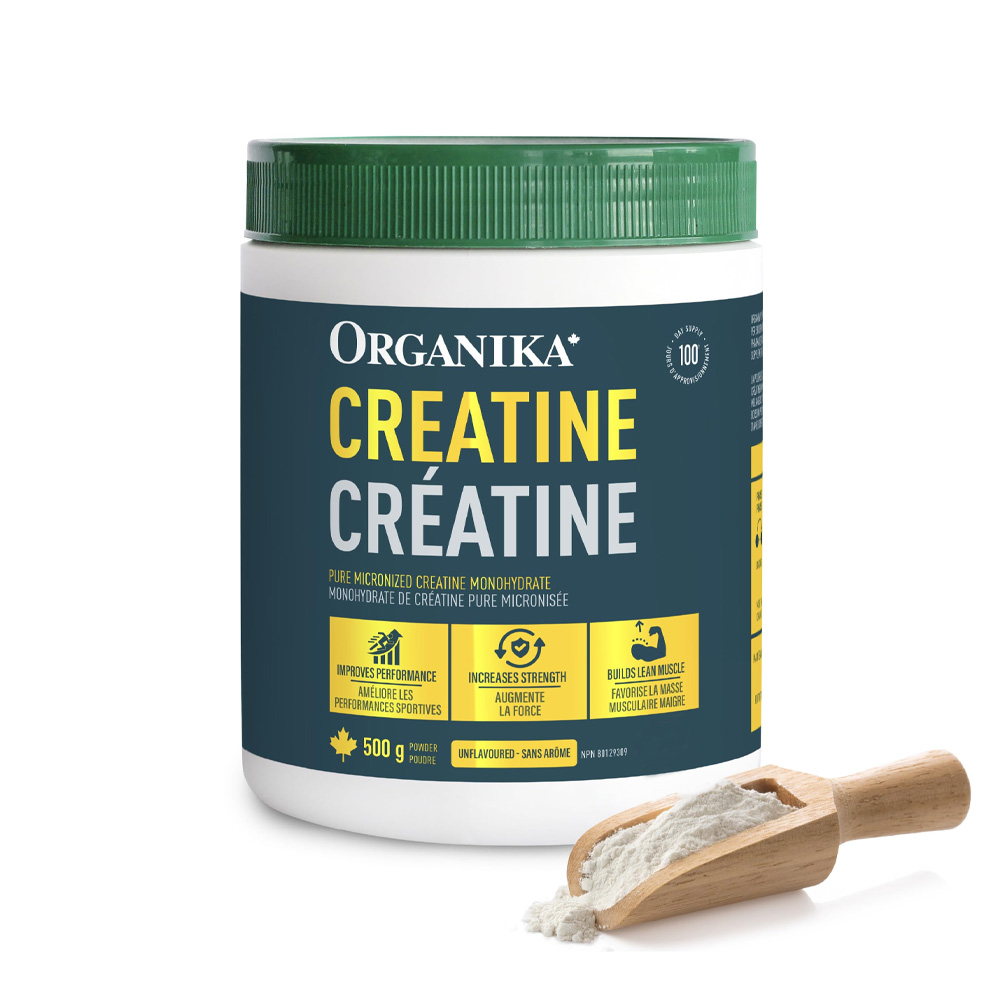Barattolo di creatina monoidrato Organika in polvere da 500 g