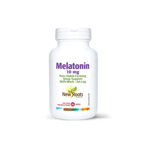Melatonina 10 mg New Roots in compresse, flacone bianco con etichetta viola