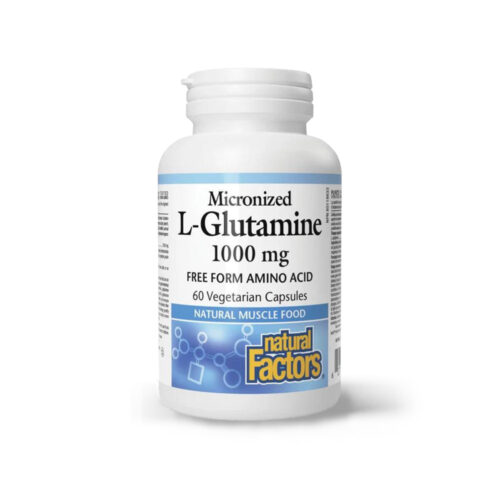 Flacone di integratore alimentare L-Glutamina micronizzata da 1000 mg in capsule